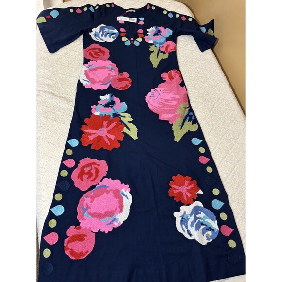 NWT Frances Valentine Delightful Caftan Peony Garden Cotton Embroidery Dress XS - Picture 2 of 16